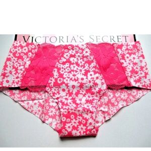 VICTORIA'S SECRET PINK No Show Hiphugger Panty S SMALL Lace Trim VS Pink Daisy